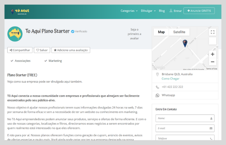 Plano Starter Anuncie gratuitamente seu negocio na australia