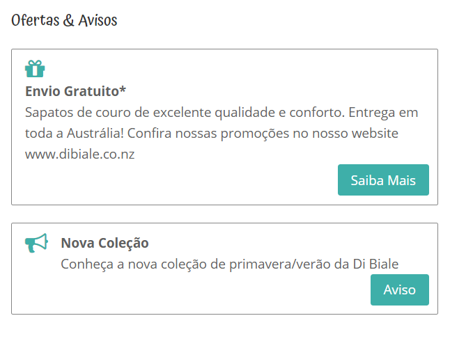 Adicione suas ofertas e avisos importantes para seus clientes